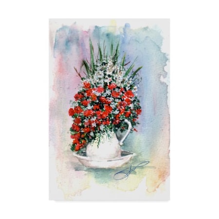 Sher Sester 'Red White Flowers Sketch' Canvas Art,12x19